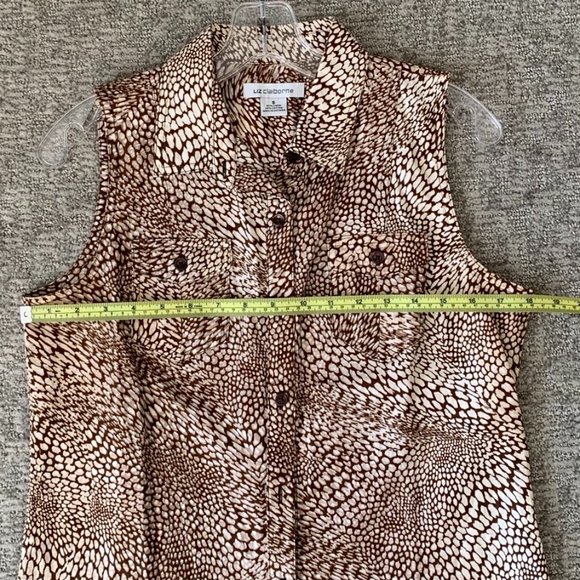 2/$20 Liz Claiborne Brown/Ivory Animal print Linen Sleeveless Top - Size Small - Picture 6 of 7